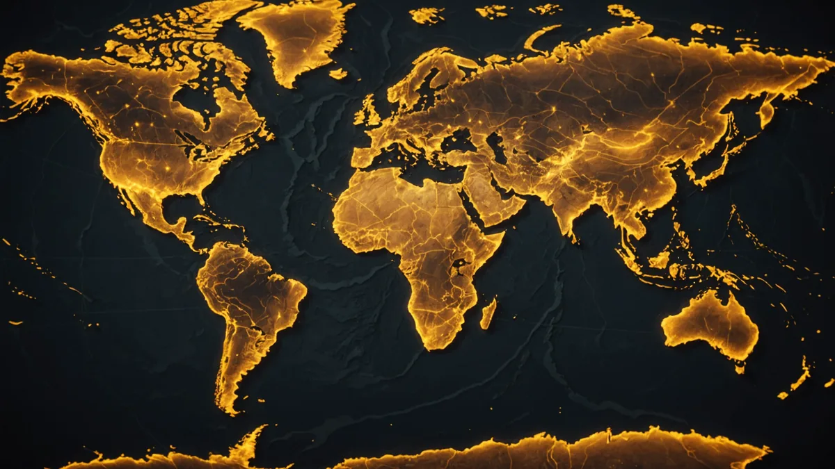 Global multilingual support benchmark concept — abstract world connection visualization